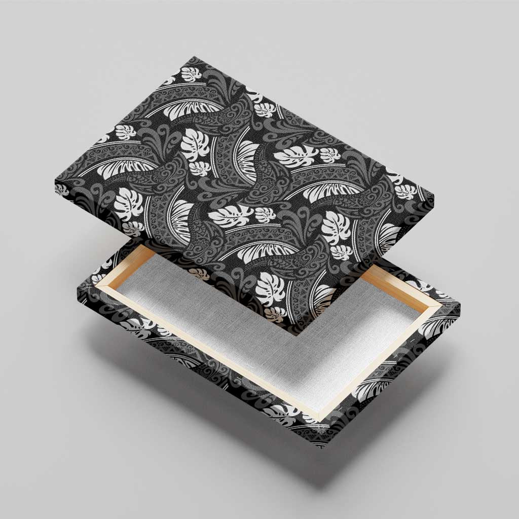 Grayscale Monstera Canvas Wall Art Polynesian Tribal Pattern - Polynesian Pride