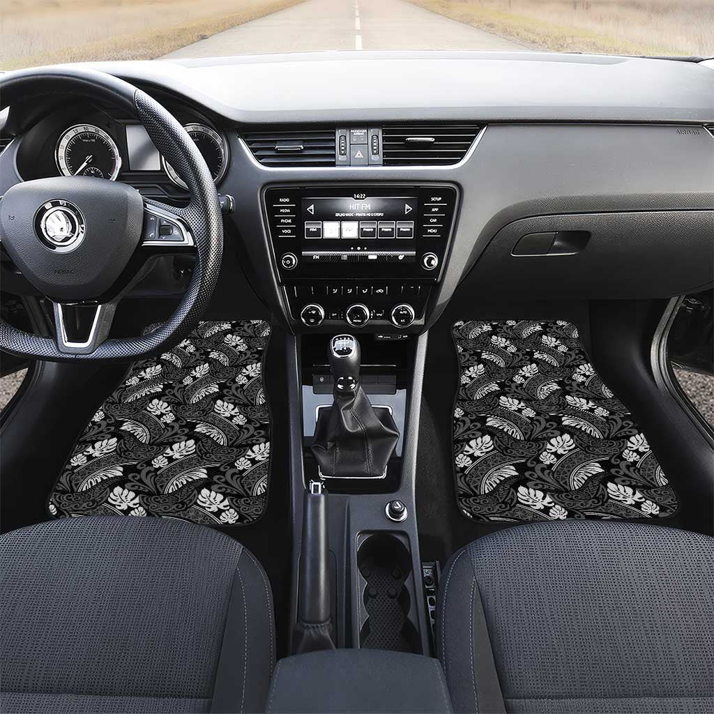 Grayscale Monstera Car Mats Polynesian Tribal Pattern - Polynesian Pride