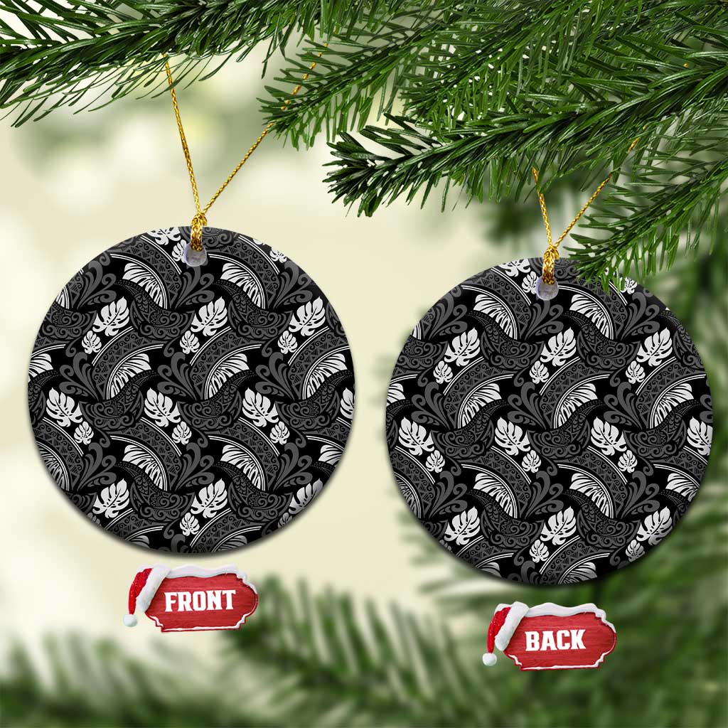 Grayscale Monstera Ceramic Ornament Polynesian Tribal Pattern - Polynesian Pride