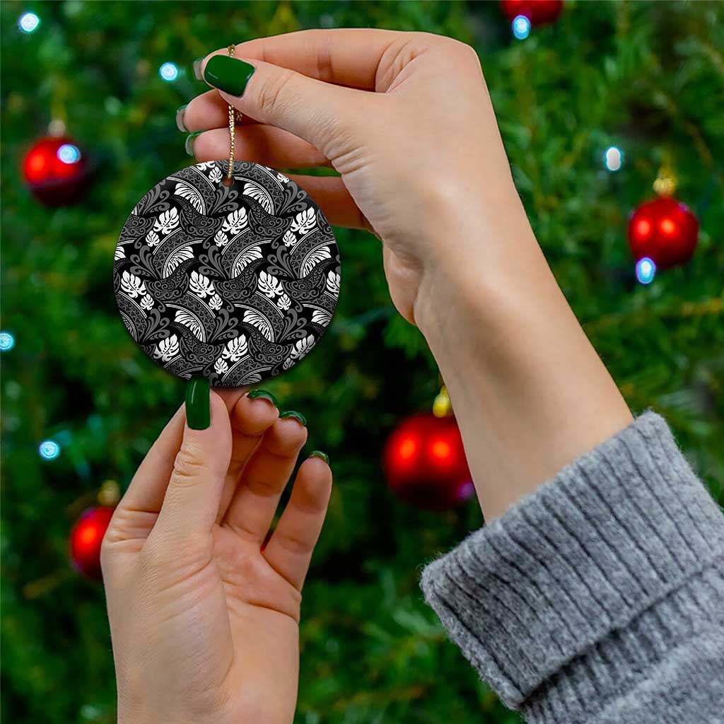 Grayscale Monstera Ceramic Ornament Polynesian Tribal Pattern - Polynesian Pride