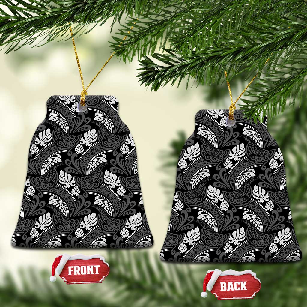 Grayscale Monstera Ceramic Ornament Polynesian Tribal Pattern - Polynesian Pride