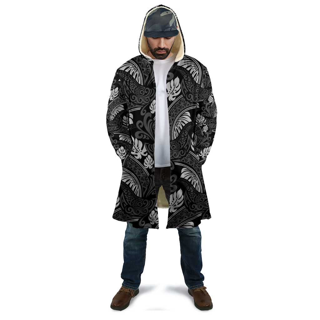 Grayscale Monstera Cloak Polynesian Tribal Pattern - Polynesian Pride