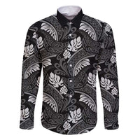 Grayscale Monstera Family Matching Long Sleeve Bodycon Dress and Hawaiian Shirt Polynesian Tribal Pattern - Polynesian Pride
