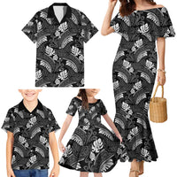 Grayscale Monstera Family Matching Mermaid Dress and Hawaiian Shirt Polynesian Tribal Pattern LT01 - Polynesian Pride