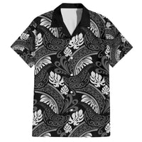 Grayscale Monstera Family Matching Off The Shoulder Long Sleeve Dress and Hawaiian Shirt Polynesian Tribal Pattern - Polynesian Pride