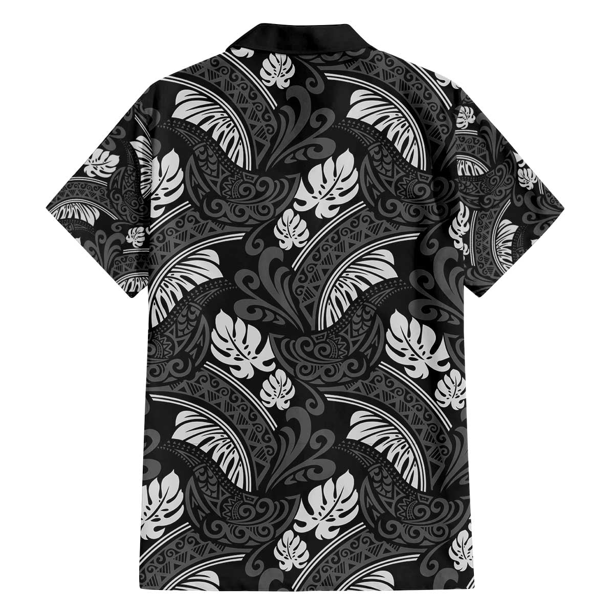 Grayscale Monstera Family Matching Off The Shoulder Long Sleeve Dress and Hawaiian Shirt Polynesian Tribal Pattern - Polynesian Pride