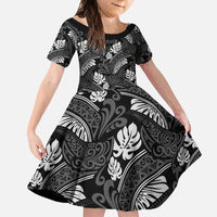Grayscale Monstera Family Matching Tank Maxi Dress and Hawaiian Shirt Polynesian Tribal Pattern - Polynesian Pride