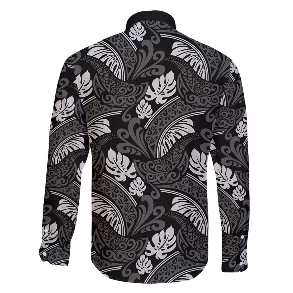 Grayscale Monstera Family Matching Tank Maxi Dress and Hawaiian Shirt Polynesian Tribal Pattern - Polynesian Pride