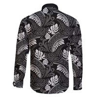 Grayscale Monstera Family Matching Tank Maxi Dress and Hawaiian Shirt Polynesian Tribal Pattern - Polynesian Pride