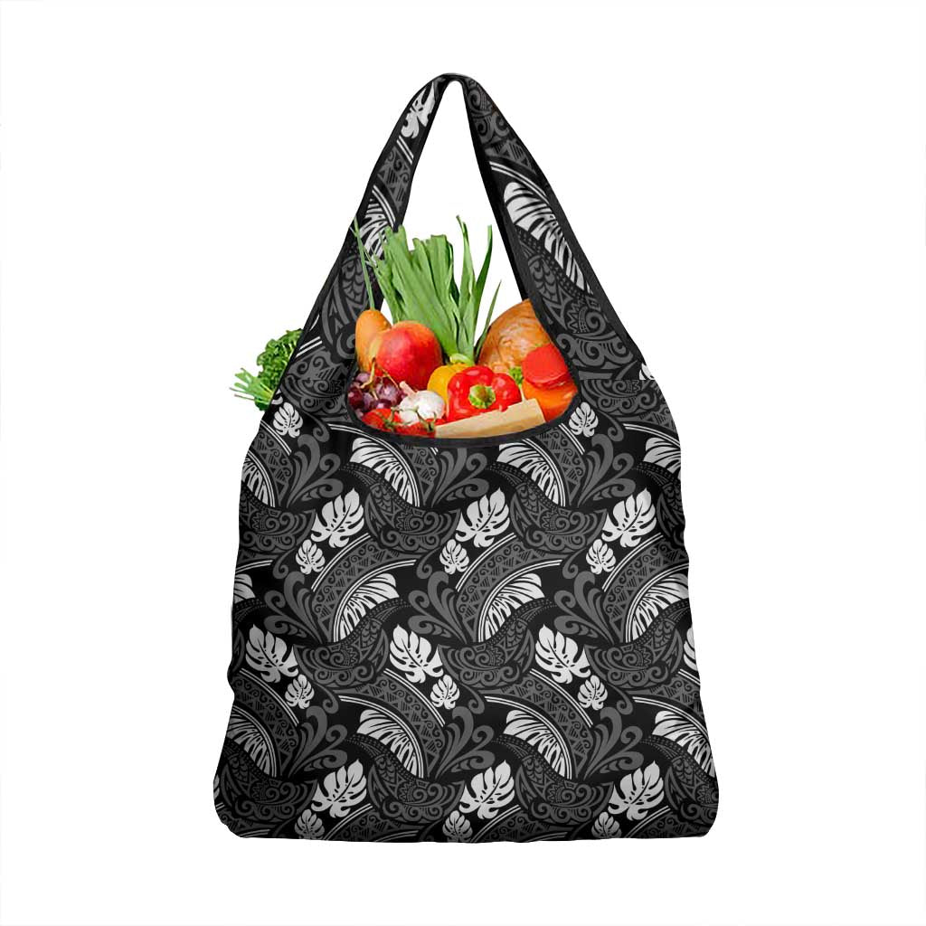Grayscale Monstera Grocery Bag Polynesian Tribal Pattern LT01 1-pack One Size Black - Polynesian Pride