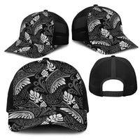 Grayscale Monstera Mesh Trucker Cap Polynesian Tribal Pattern - Polynesian Pride