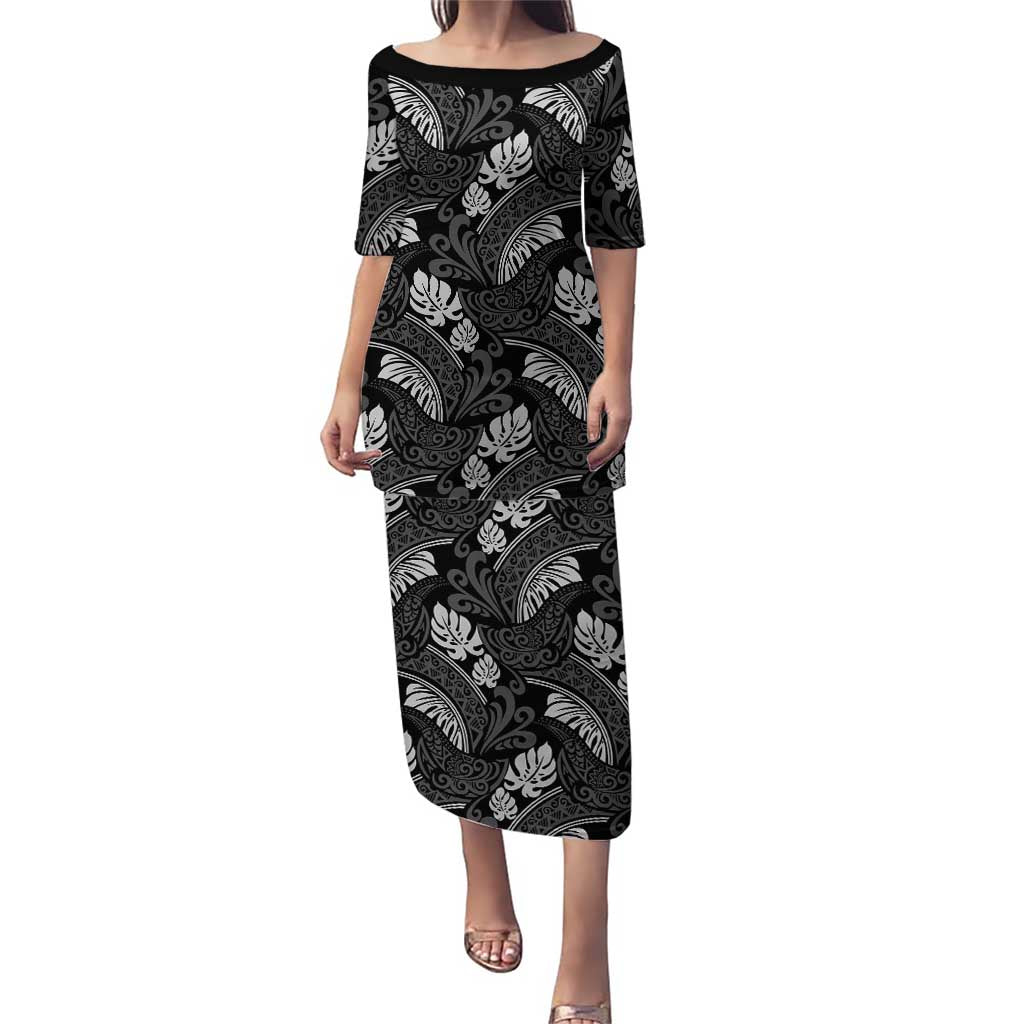 Grayscale Monstera Puletasi Polynesian Tribal Pattern - Polynesian Pride