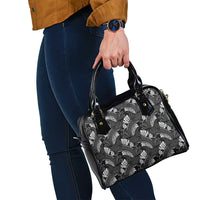 Grayscale Monstera Shoulder Handbag Polynesian Tribal Pattern - Polynesian Pride