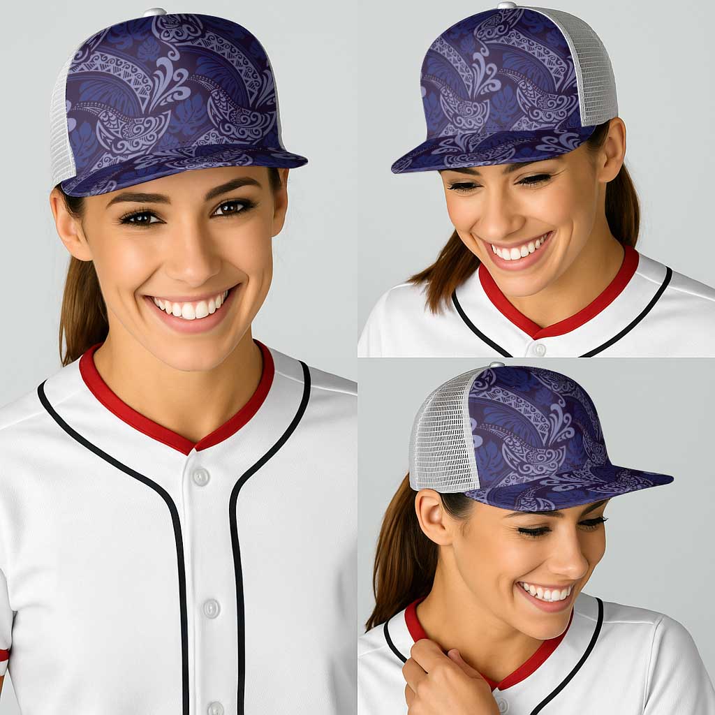 Deep Blue Monstera Baseball Net Cap Polynesian Tribal Pattern - Polynesian Pride