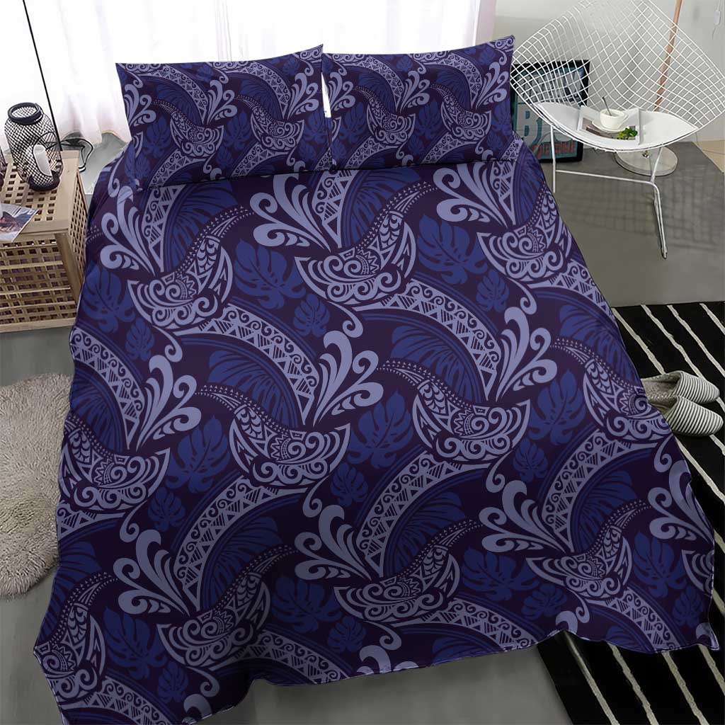 Deep Blue Monstera Bedding Set Polynesian Tribal Pattern - Polynesian Pride