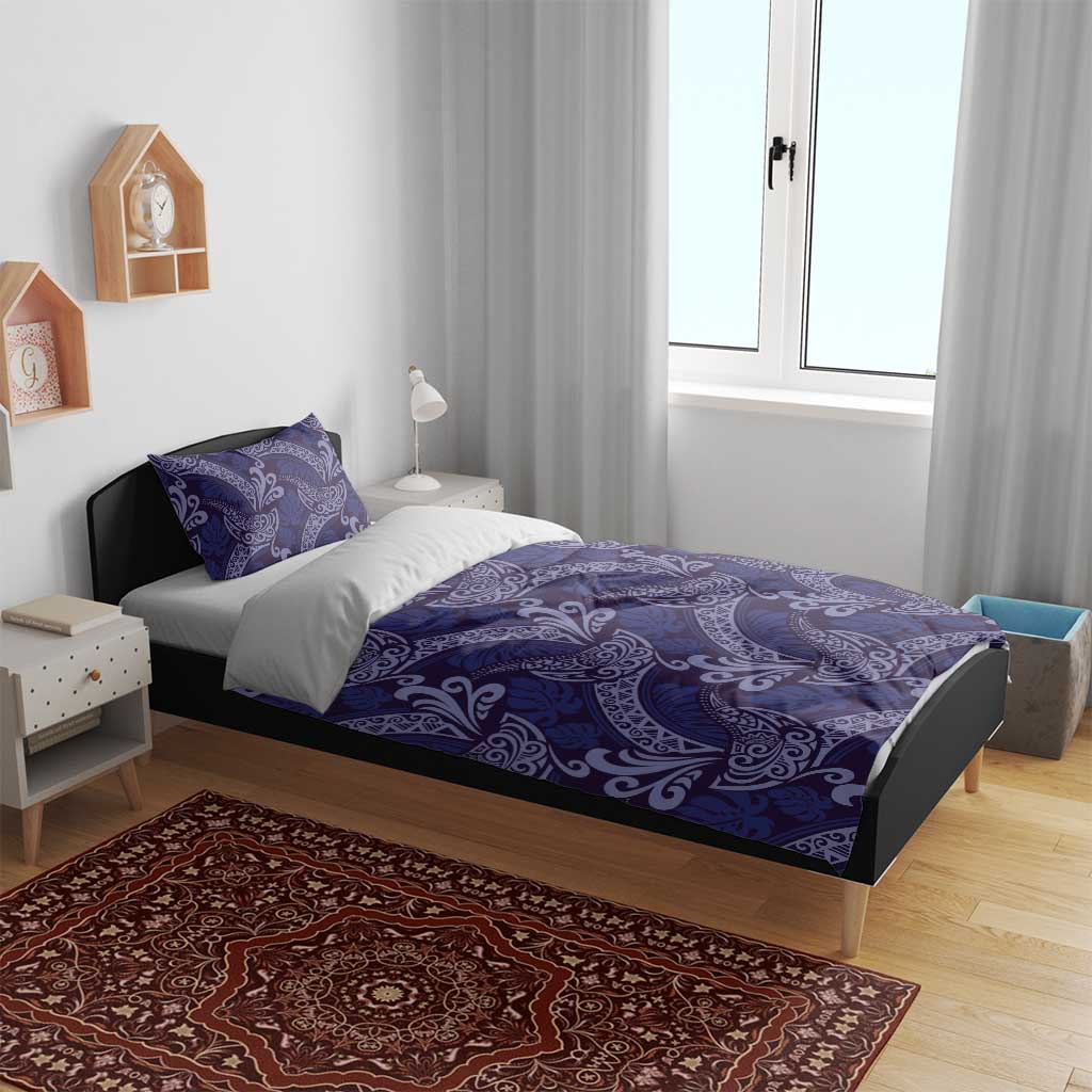 Deep Blue Monstera Bedding Set Polynesian Tribal Pattern - Polynesian Pride