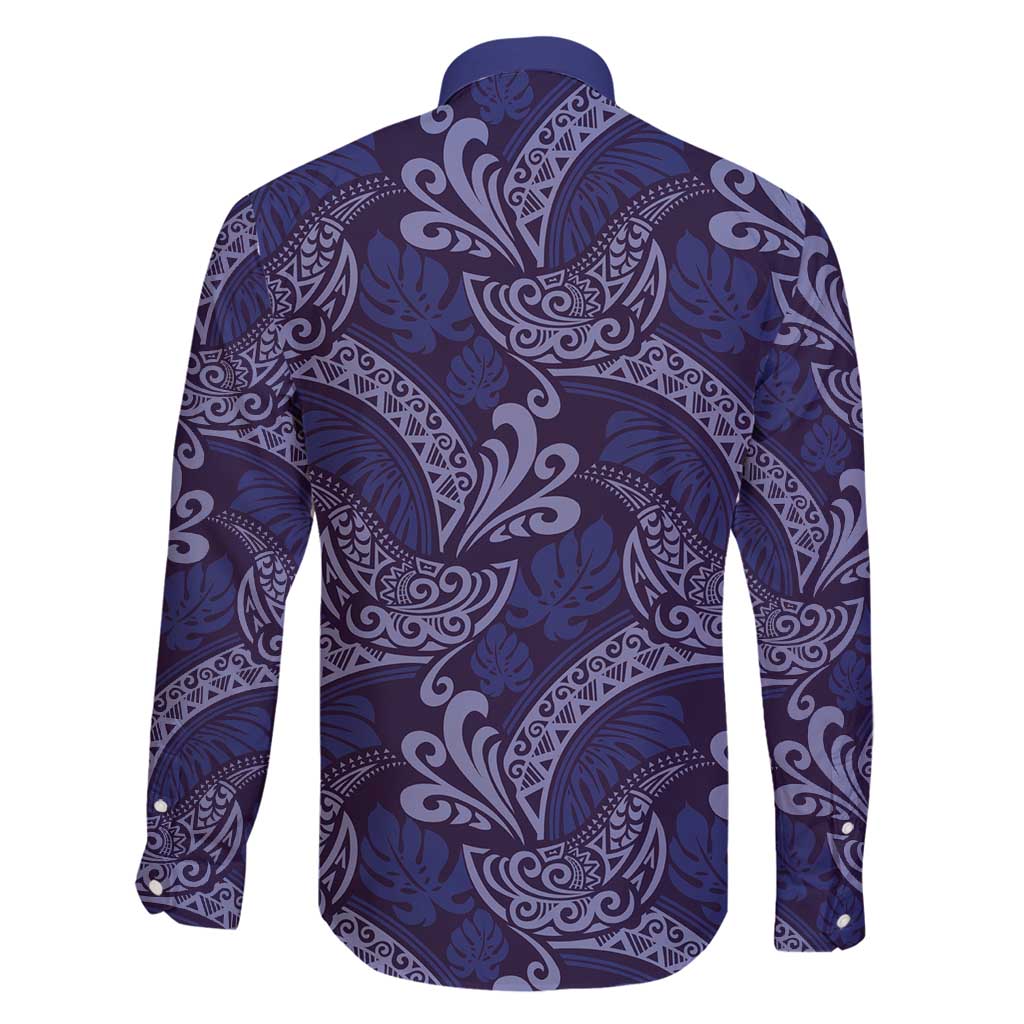 Deep Blue Monstera Family Matching Mermaid Dress and Hawaiian Shirt Polynesian Tribal Pattern - Polynesian Pride