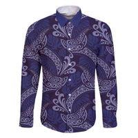 Deep Blue Monstera Family Matching Off The Shoulder Long Sleeve Dress and Hawaiian Shirt Polynesian Tribal Pattern - Polynesian Pride