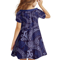 Deep Blue Monstera Family Matching Off Shoulder Short Dress and Hawaiian Shirt Polynesian Tribal Pattern - Polynesian Pride