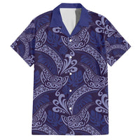 Deep Blue Monstera Family Matching Off Shoulder Short Dress and Hawaiian Shirt Polynesian Tribal Pattern - Polynesian Pride