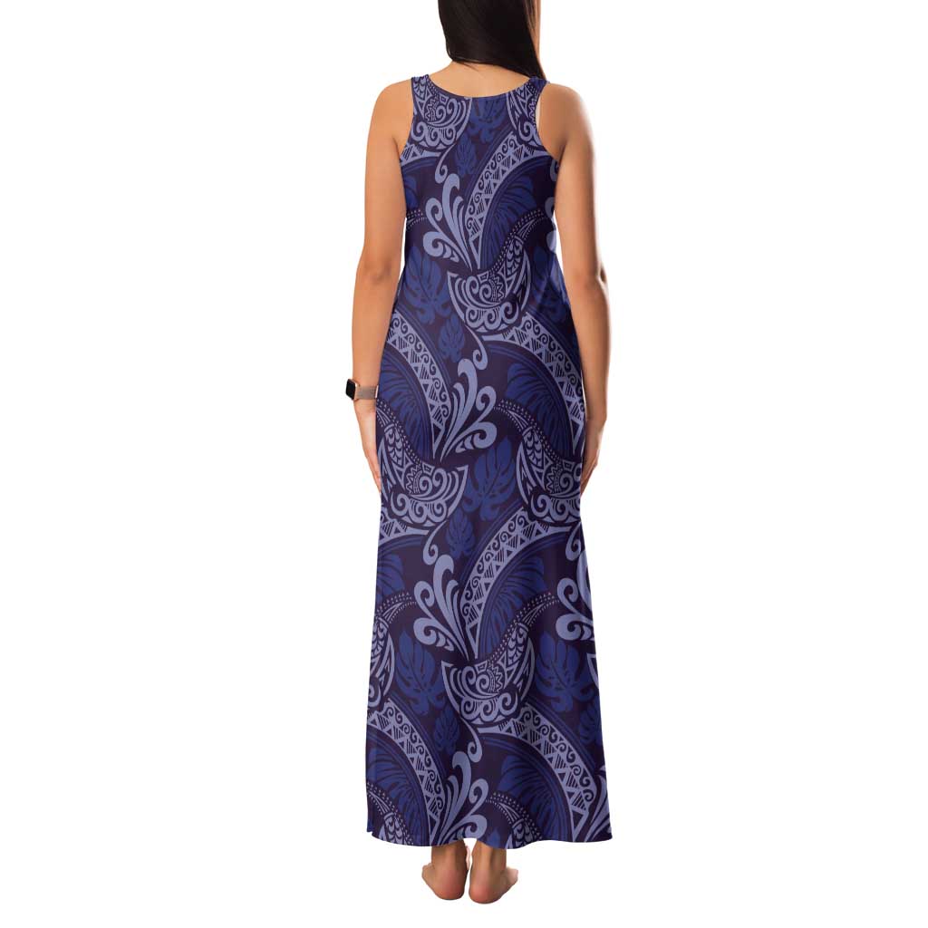 Deep Blue Monstera Family Matching Tank Maxi Dress and Hawaiian Shirt Polynesian Tribal Pattern LT01 - Polynesian Pride