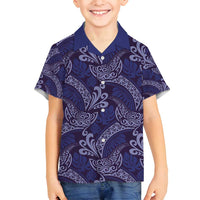 Deep Blue Monstera Family Matching Tank Maxi Dress and Hawaiian Shirt Polynesian Tribal Pattern LT01 Son's Shirt Blue - Polynesian Pride