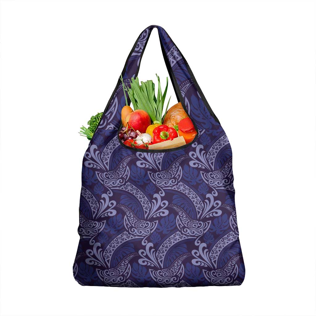 Deep Blue Monstera Grocery Bag Polynesian Tribal Pattern LT01 1-pack One Size Blue - Polynesian Pride