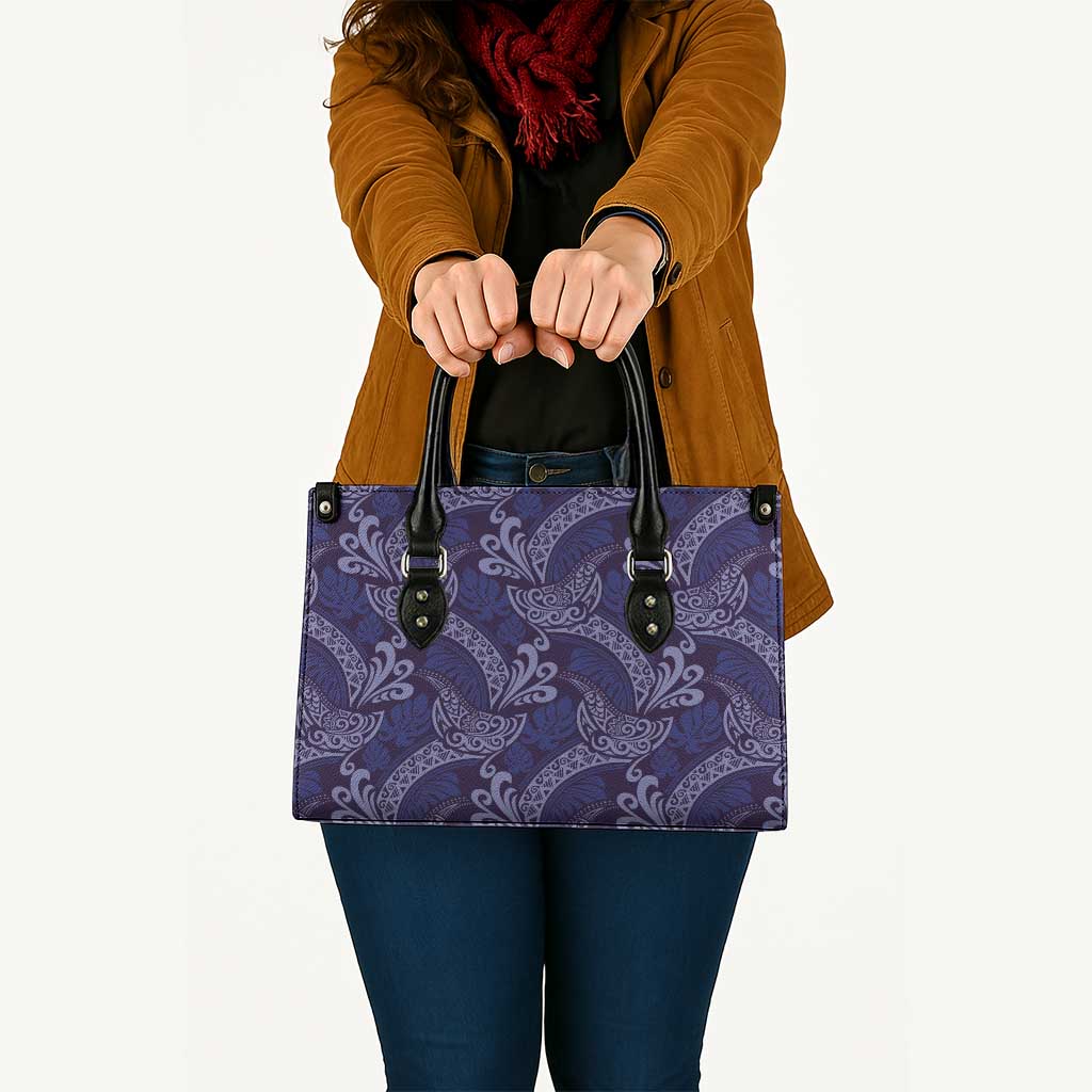 Deep Blue Monstera Leather Bag Polynesian Tribal Pattern - Polynesian Pride