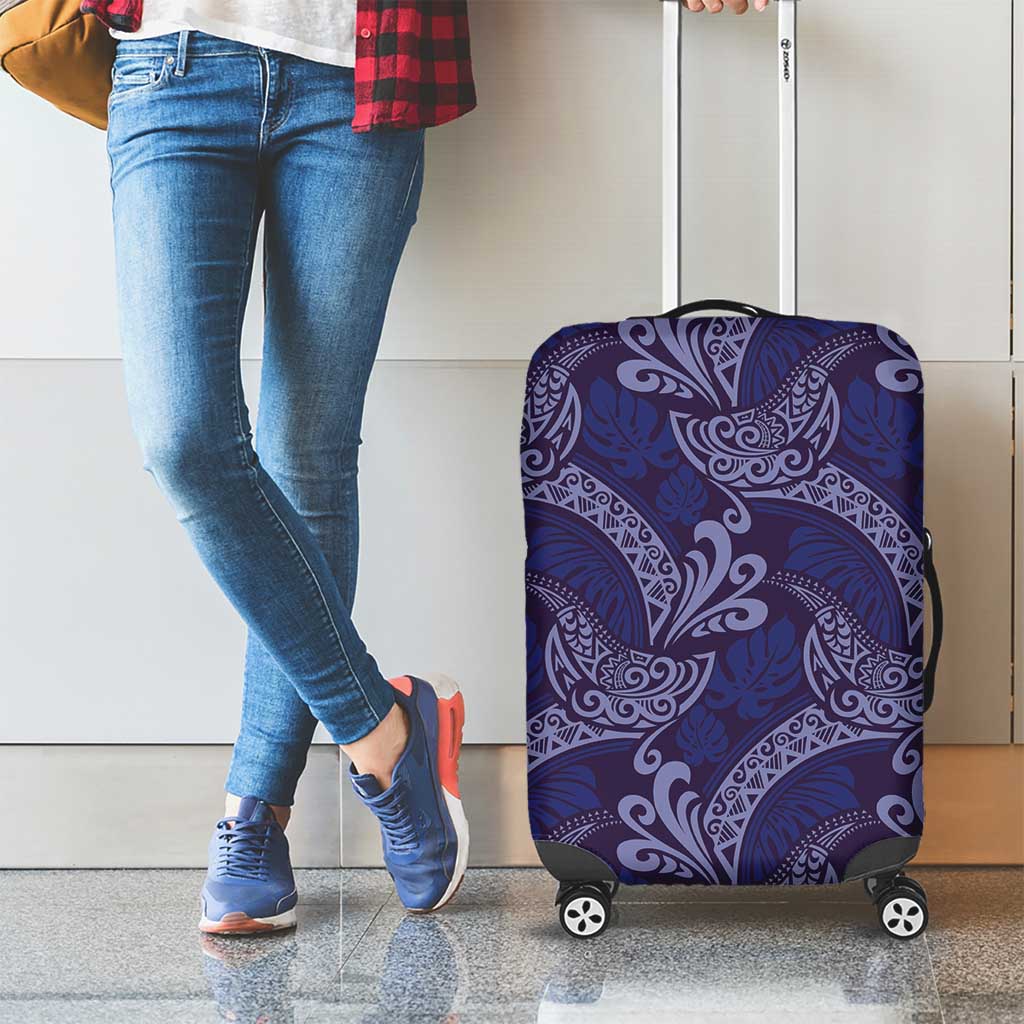 Deep Blue Monstera Luggage Cover Polynesian Tribal Pattern - Polynesian Pride
