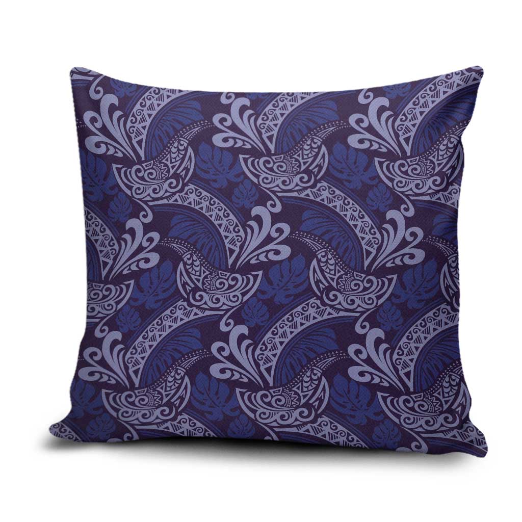 Deep Blue Monstera Pillow Cover Polynesian Tribal Pattern LT01 Blue - Polynesian Pride