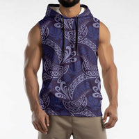 Deep Blue Monstera Sleeveless Hoodie Polynesian Tribal Pattern - Polynesian Pride