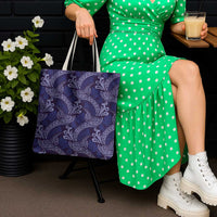 Deep Blue Monstera Tote Bag Polynesian Tribal Pattern - Polynesian Pride