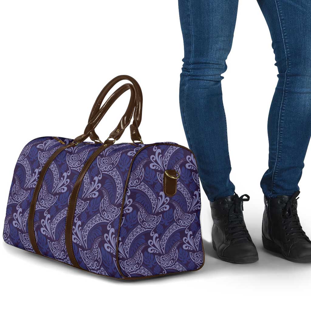 Deep Blue Monstera Travel Bag Polynesian Tribal Pattern - Polynesian Pride
