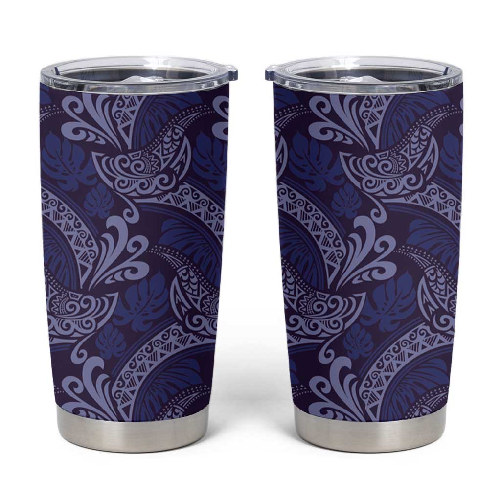 Deep Blue Monstera Tumbler Cup Polynesian Tribal Pattern LT01 Blue - Polynesian Pride