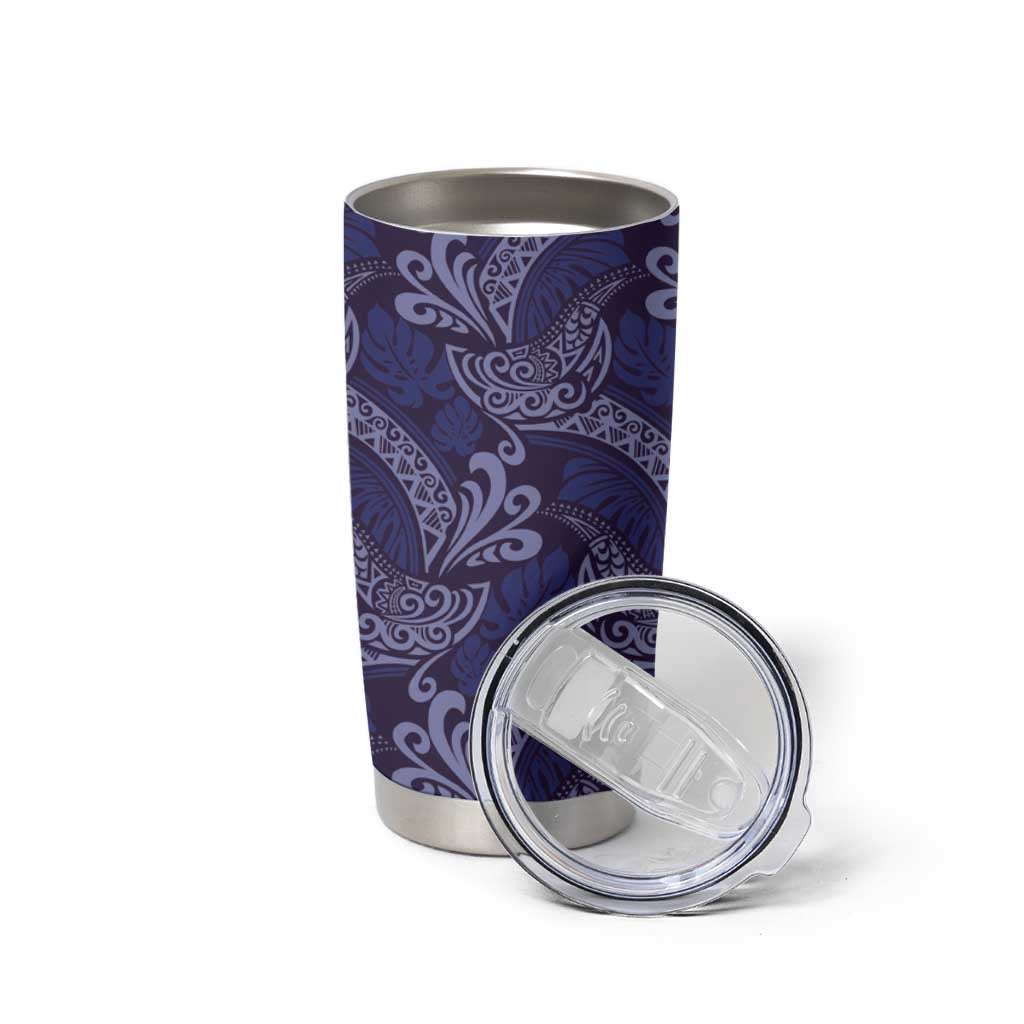 Deep Blue Monstera Tumbler Cup Polynesian Tribal Pattern - Polynesian Pride