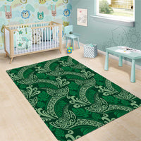 Forest Green Monstera Area Rug Polynesian Tribal Pattern - Polynesian Pride