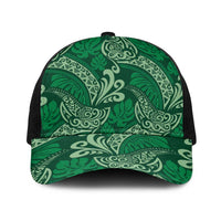 Forest Green Monstera Baseball Net Cap Polynesian Tribal Pattern - Polynesian Pride