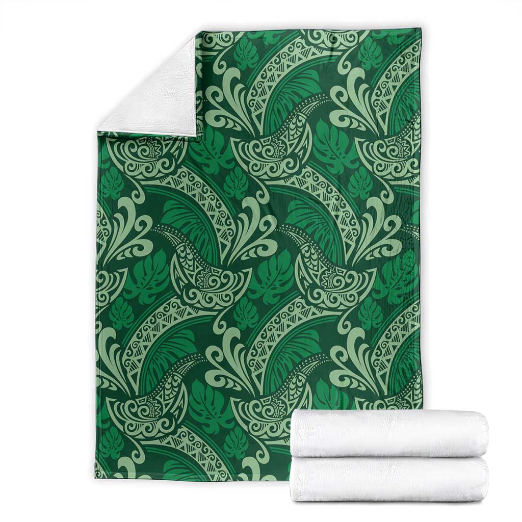 Forest Green Monstera Blanket Polynesian Tribal Pattern - Polynesian Pride