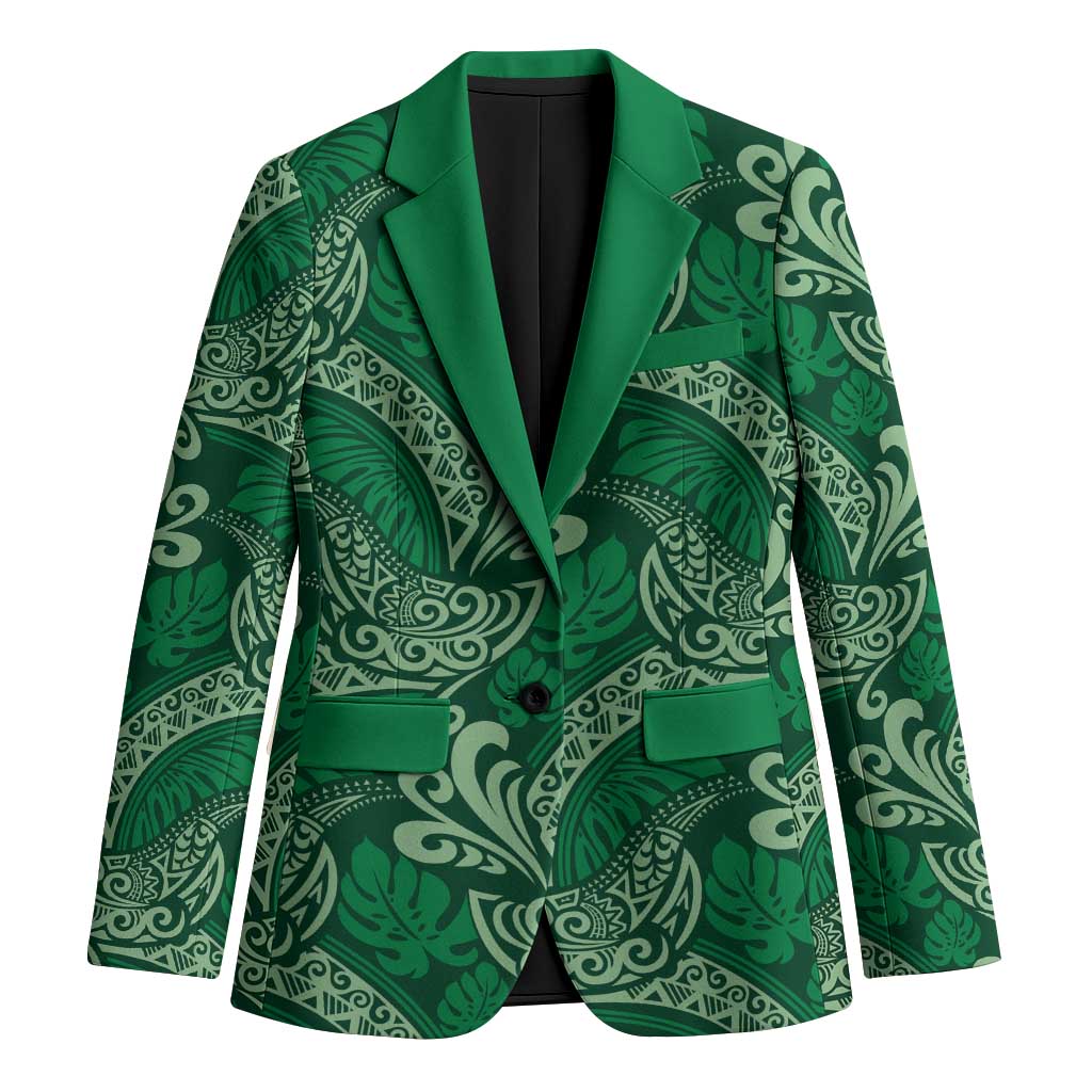 Forest Green Monstera Blazer Polynesian Tribal Pattern LT01 Unisex Green - Polynesian Pride