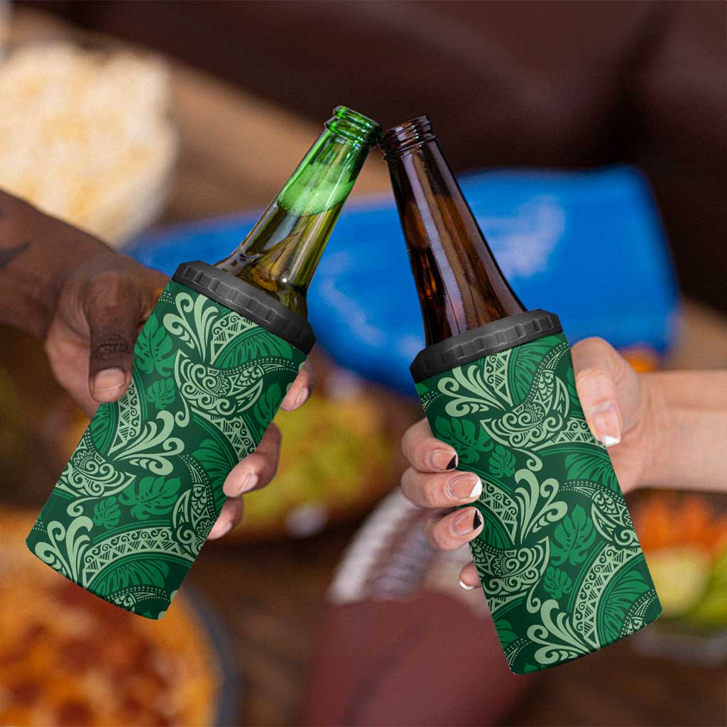 Forest Green Monstera 4 in 1 Can Cooler Tumbler Polynesian Tribal Pattern - Polynesian Pride