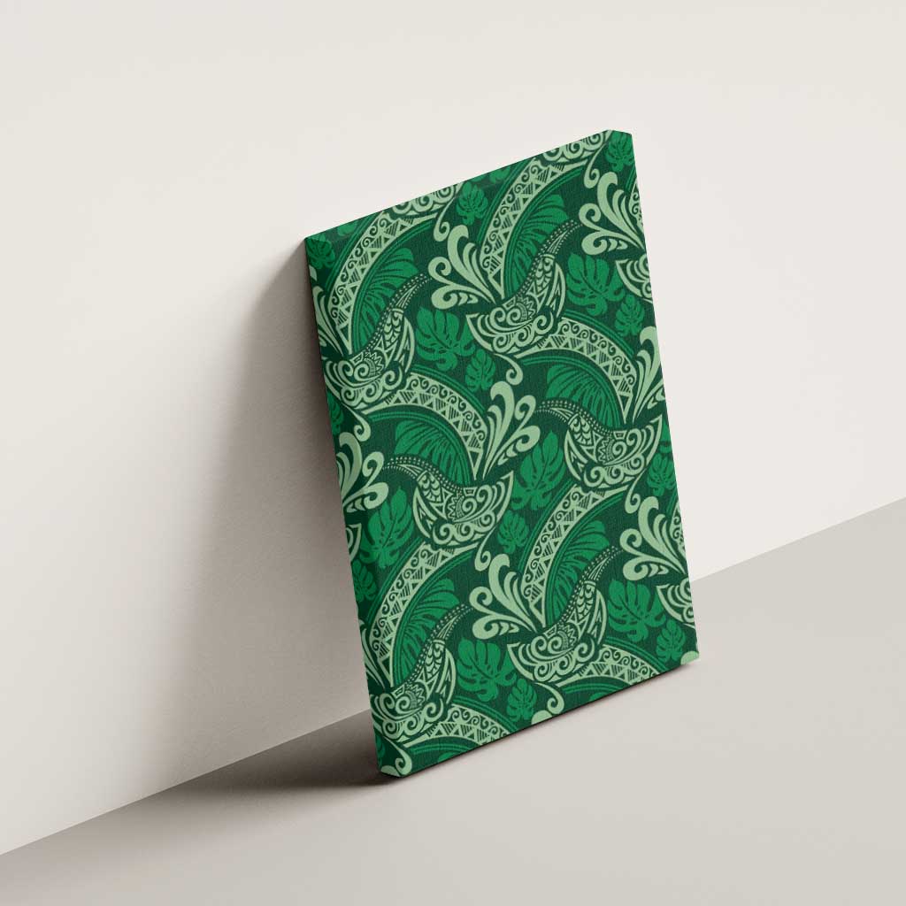 Forest Green Monstera Canvas Wall Art Polynesian Tribal Pattern - Polynesian Pride