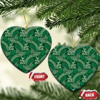 Forest Green Monstera Ceramic Ornament Polynesian Tribal Pattern - Polynesian Pride