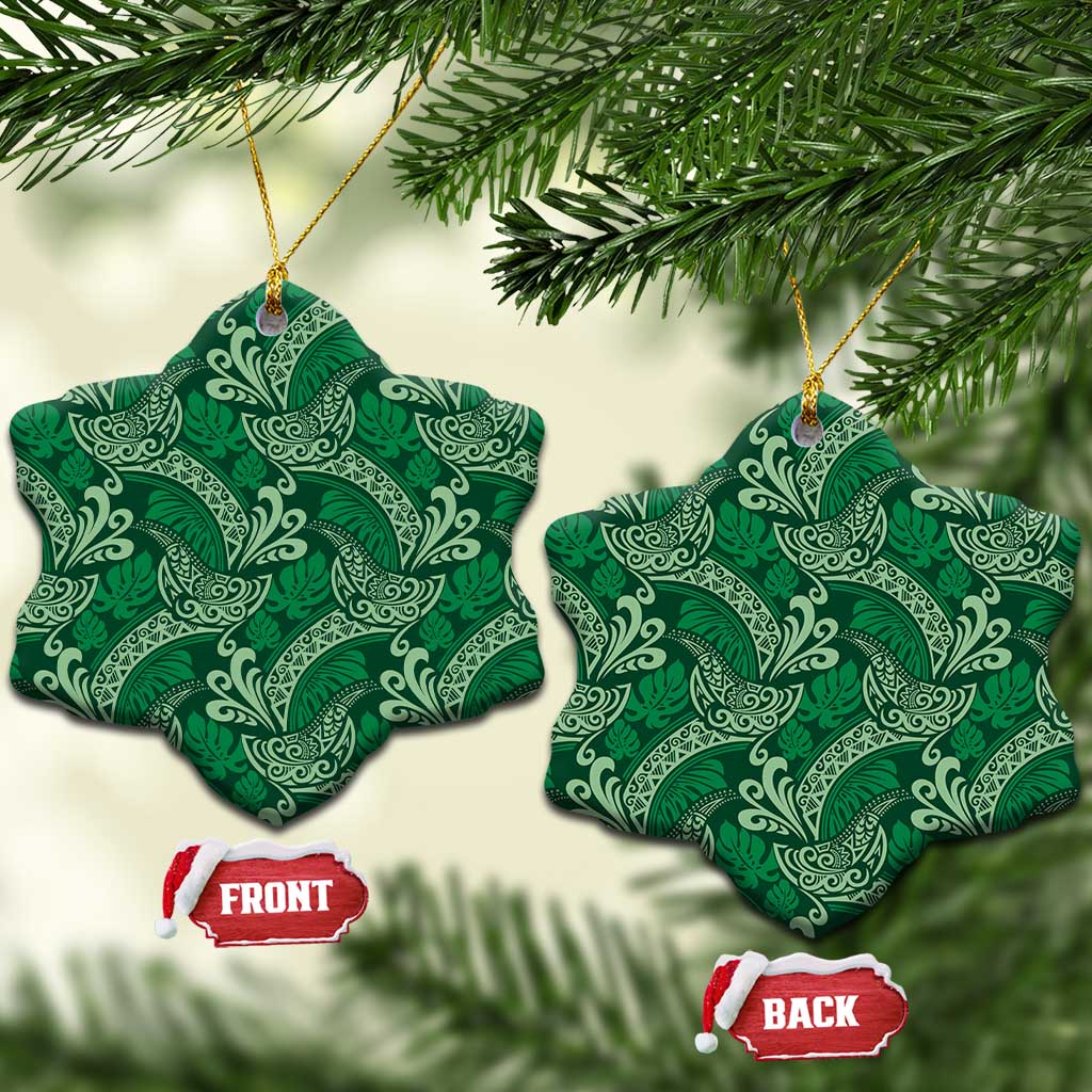 Forest Green Monstera Ceramic Ornament Polynesian Tribal Pattern - Polynesian Pride