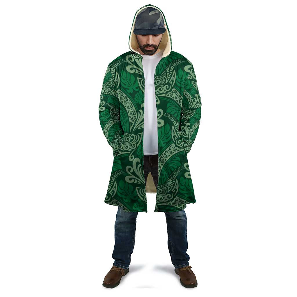 Forest Green Monstera Cloak Polynesian Tribal Pattern - Polynesian Pride