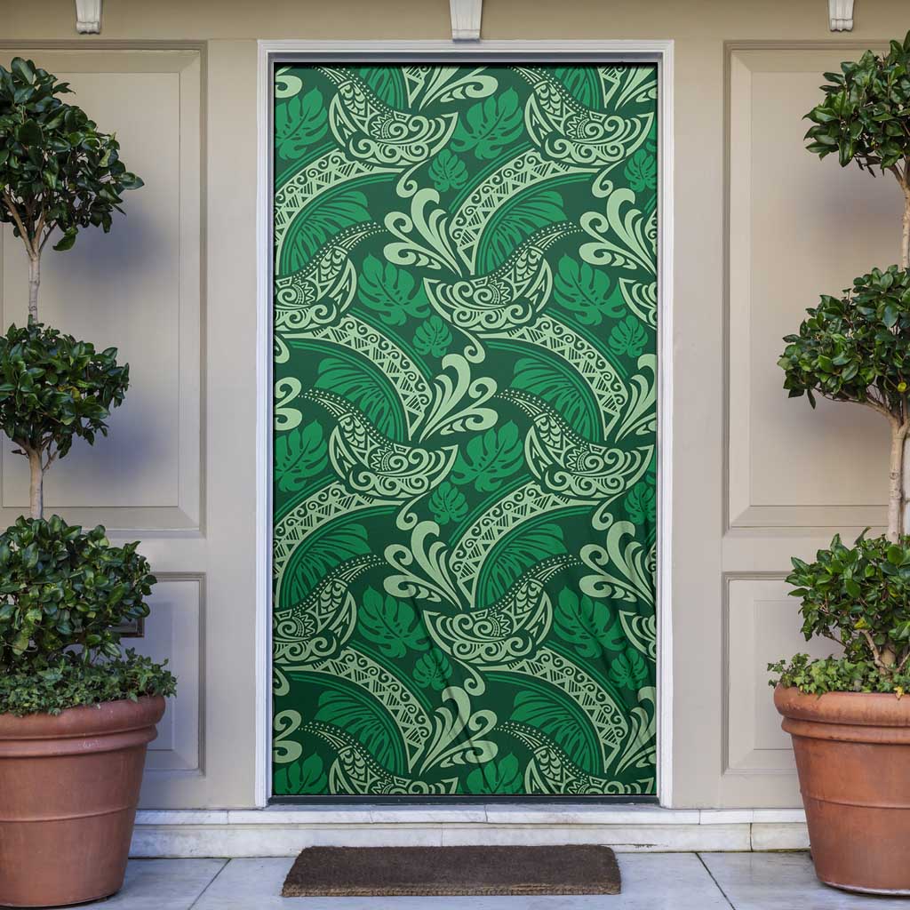 Forest Green Monstera Door Cover Polynesian Tribal Pattern LT01 Green - Polynesian Pride