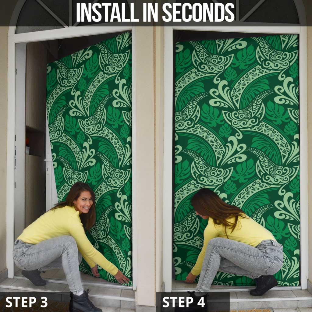 Forest Green Monstera Door Cover Polynesian Tribal Pattern - Polynesian Pride