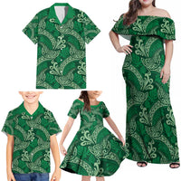 Forest Green Monstera Family Matching Off Shoulder Maxi Dress and Hawaiian Shirt Polynesian Tribal Pattern LT01 - Polynesian Pride