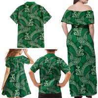 Forest Green Monstera Family Matching Off Shoulder Maxi Dress and Hawaiian Shirt Polynesian Tribal Pattern LT01 - Polynesian Pride