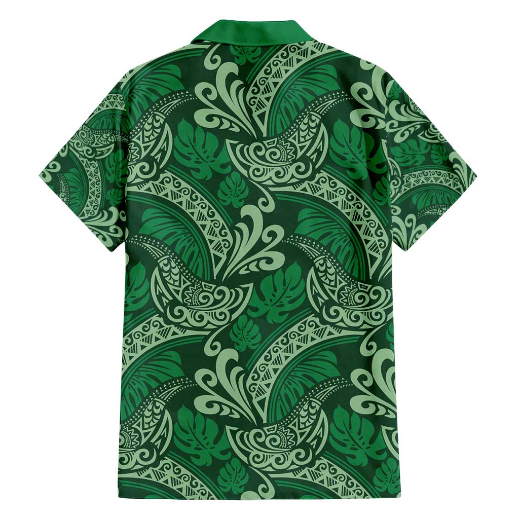 Forest Green Monstera Family Matching Off Shoulder Maxi Dress and Hawaiian Shirt Polynesian Tribal Pattern LT01 - Polynesian Pride