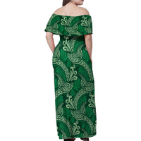 Forest Green Monstera Family Matching Off Shoulder Maxi Dress and Hawaiian Shirt Polynesian Tribal Pattern LT01 - Polynesian Pride
